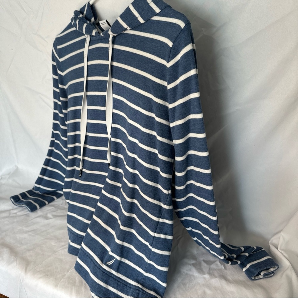 Nautica Blue and White Striped Sweater with Hood